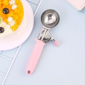 1pc; Pink PP Stainless Steel Semi-automatic Pastry Spoon; Stainless Steel Ice Cream Scoop