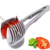 1pc Tomato Lemon Slicer Holder; Round Fruits Onion Shredder Cutter Guide Tongs With Handle; Stainless Steel Kitchen Cutting Potato Lime Food Stand